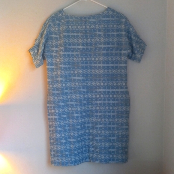 Madewell 100% Cotton Blue & White Embroidered Short Sleeve Midi Dress W/ Pockets - Picture 6 of 11